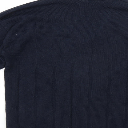 Brand and care label for New Century men’s blue jumper, size S