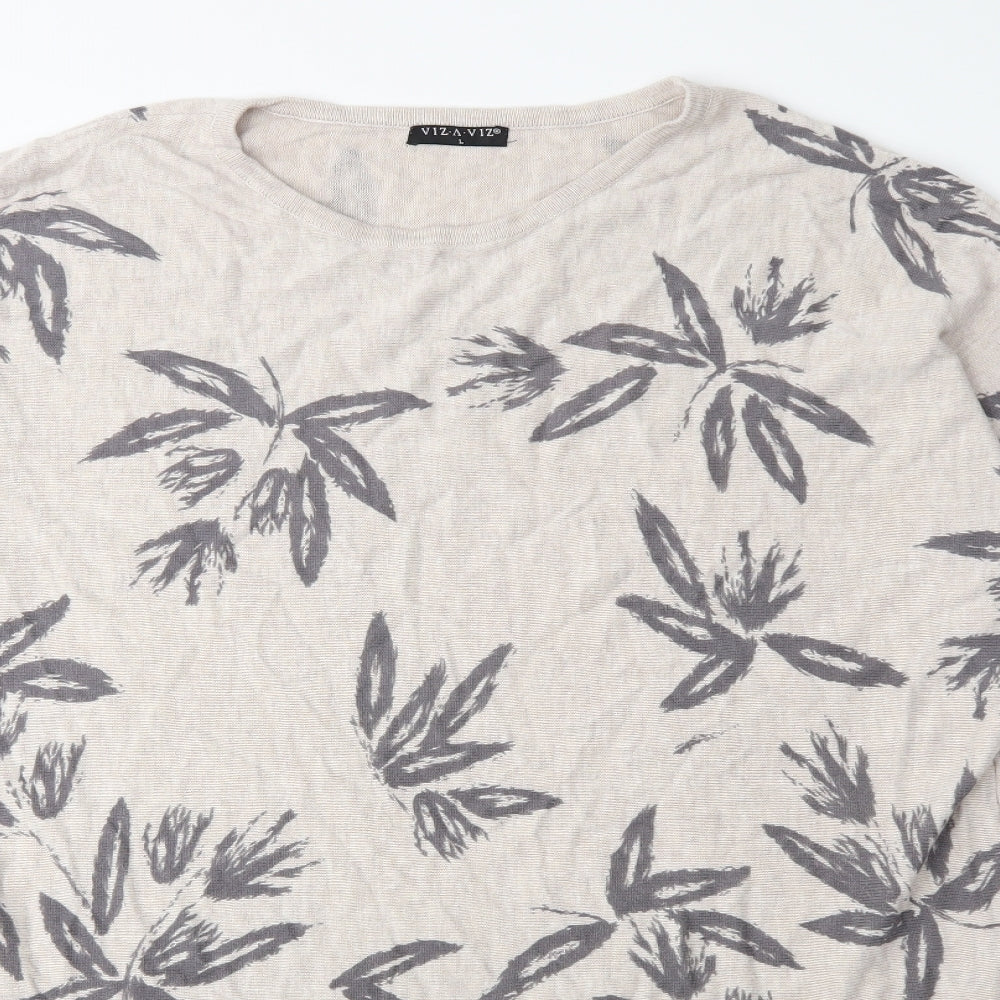 Viz A Viz Womens Beige Floral Knit Pullover Jumper Size L