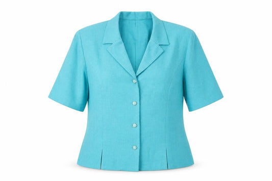 Front view of CS women’s blue jacket, size UK 18