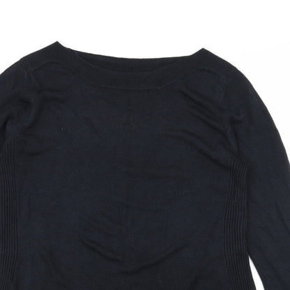 Close-up detail of Preworn women’s black knit jumper, size UK 8