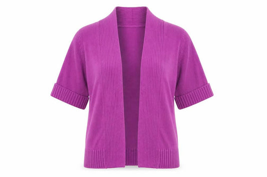 Front view of BHS women’s purple knit cardigan jumper, size UK 10