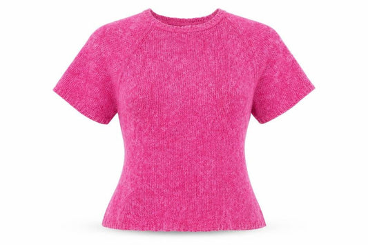 Front view of Preworn women’s pink knit basic t-shirt, size S