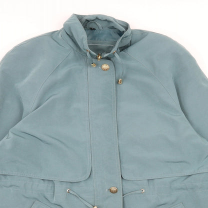 Close-up detail of Silkana women’s blue overcoat coat, size UK 12