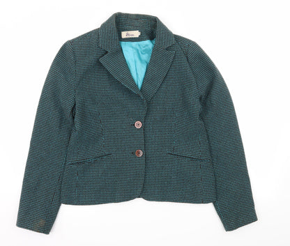 Additional front view of Miss Etam women’s blue geometric jacket, size UK 12