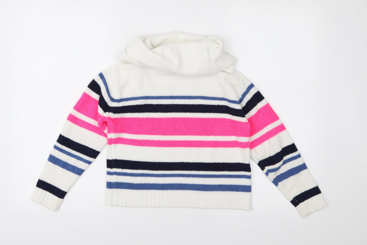 Yigga Girls White Striped Knit Pullover Jumper Size 8-9 Years