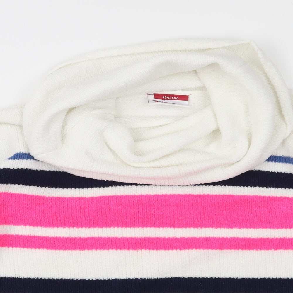 Yigga Girls White Striped Knit Pullover Jumper Size 8-9 Years