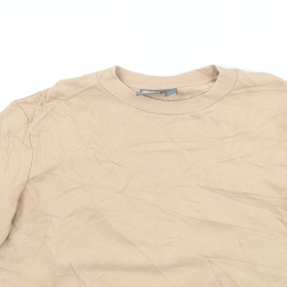 Close-up detail of ASOS men’s beige pullover sweatshirt, size XS