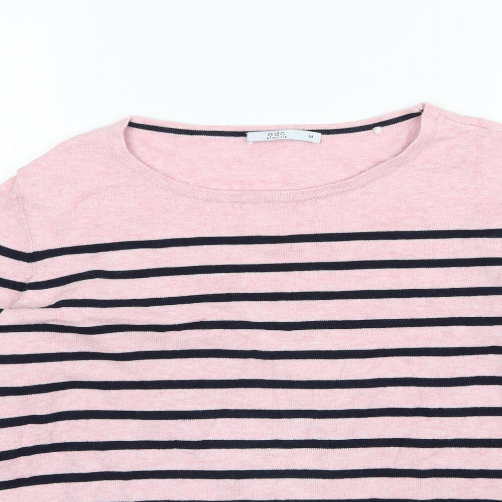 EDC Womens Pink Striped Knit Pullover Jumper Size M