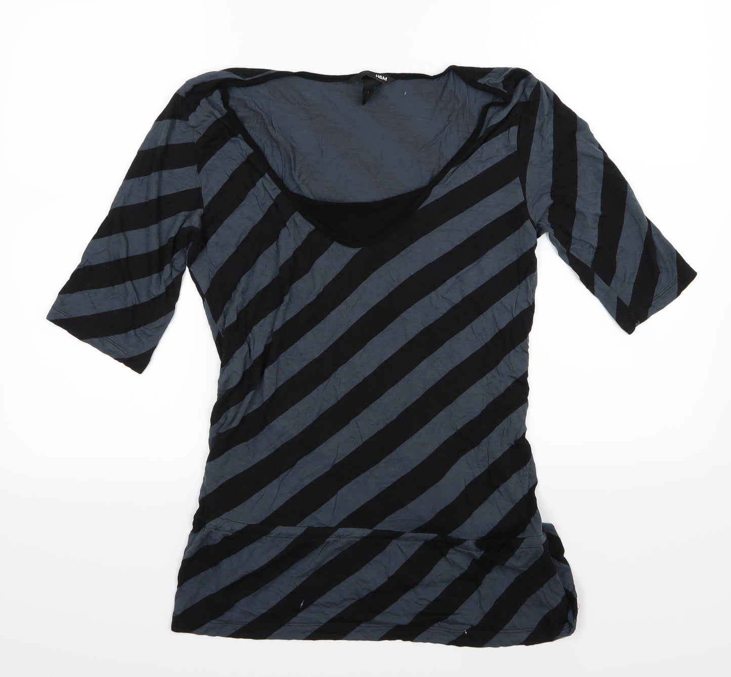 H&M Womens Blue Striped Jersey Basic T-Shirt Size L