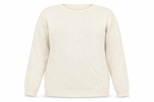 Front view of EWM women’s beige jumper, size UK 14