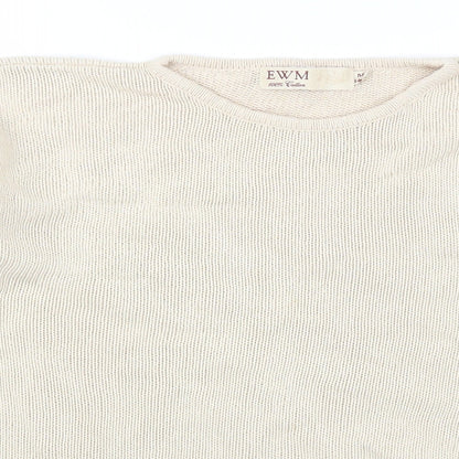 Close-up detail of EWM women’s beige jumper, size UK 14