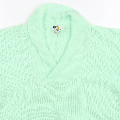 Close-up detail of FROG women’s green knit jumper, size L