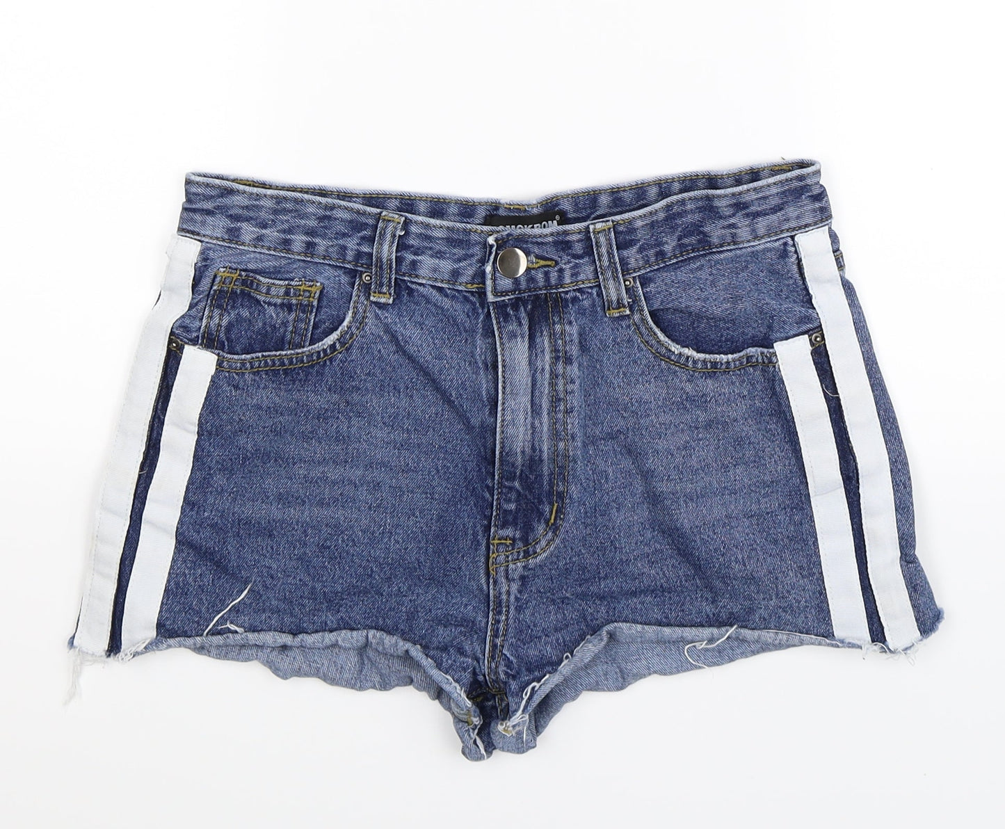 Momokrom Womens Blue Striped Denim Hot Pants Shorts Size 10