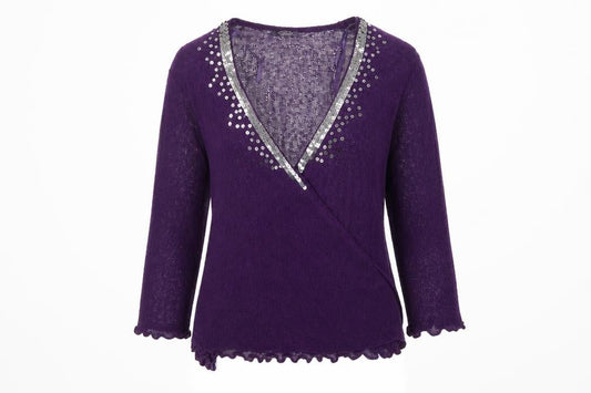 Front view of Bonmarché women’s purple knit cardigan jumper, size XL