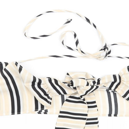 Close-up detail of Missguided women’s beige striped cropped blouse, size UK 10