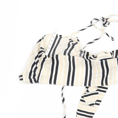 Brand and care label for Missguided women’s beige striped cropped blouse, size UK 10