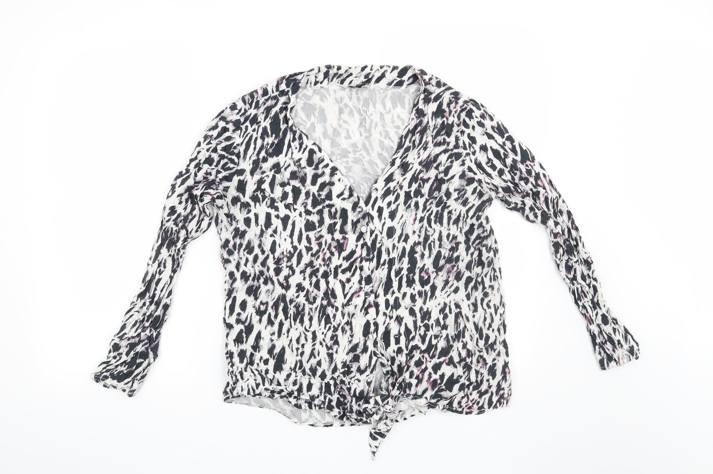 Preworn Womens White Animal Print  Basic Blouse Size 14