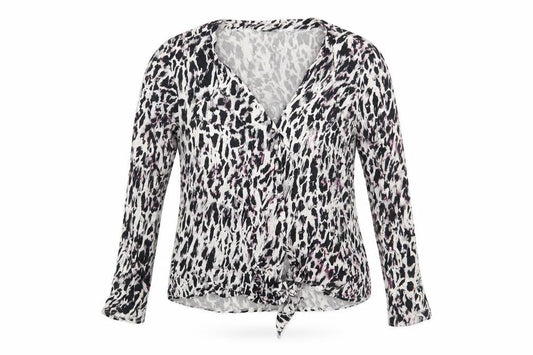 Preworn Womens White Animal Print  Basic Blouse Size 14
