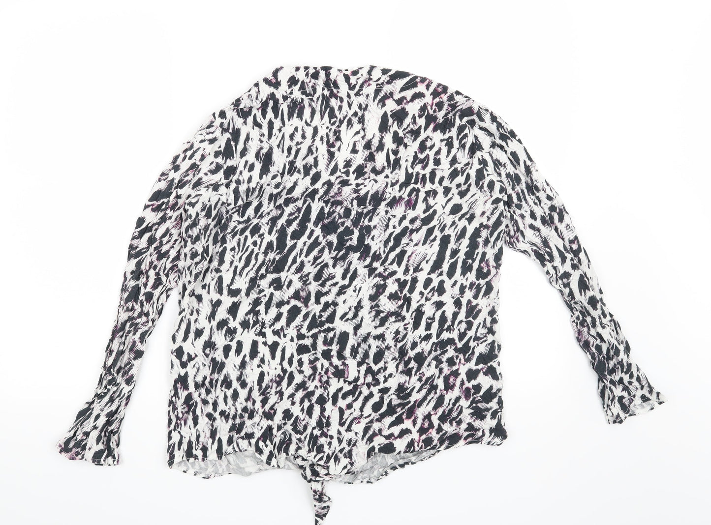 Preworn Womens White Animal Print  Basic Blouse Size 14