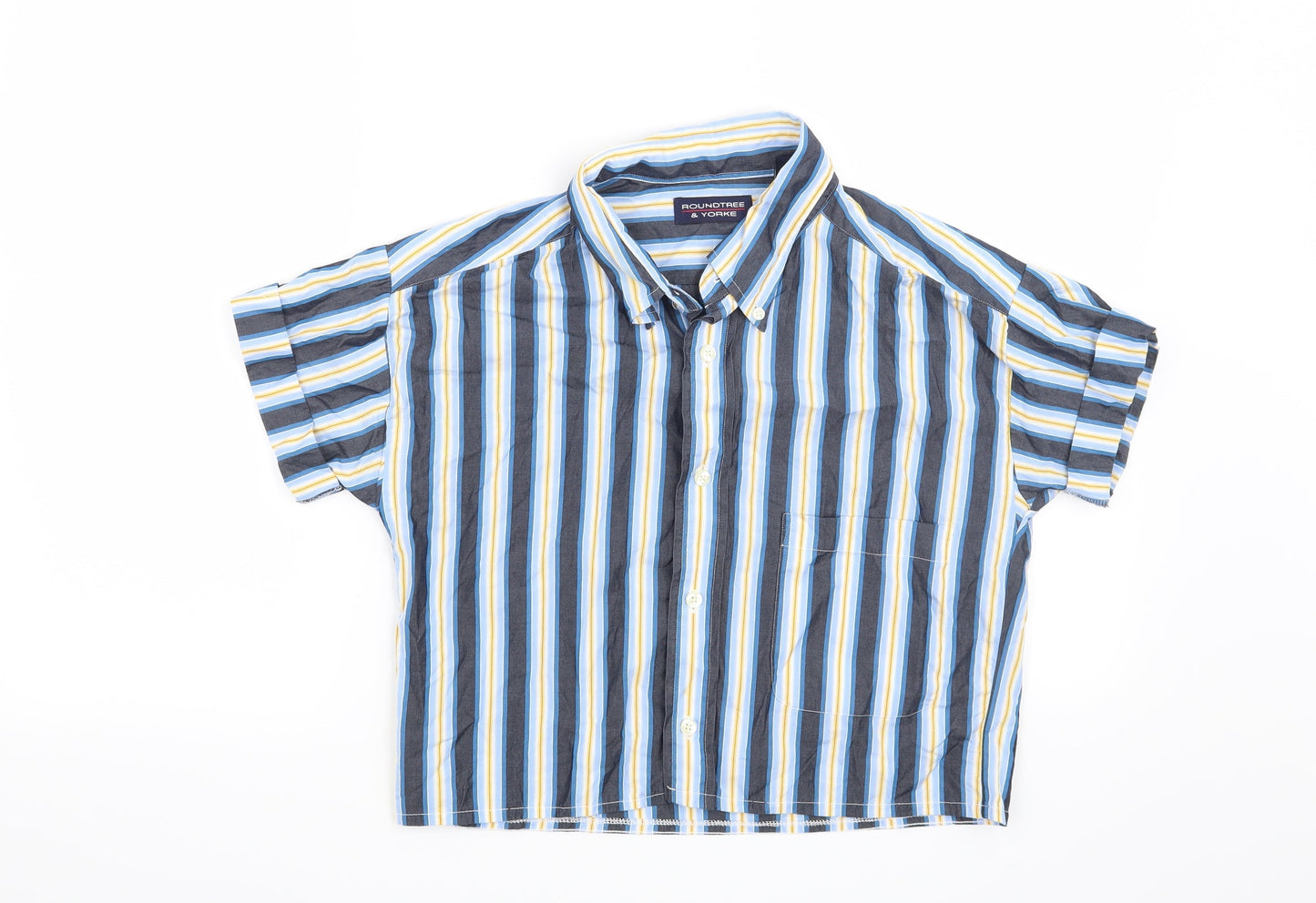 Roundtree & Yorke Womens Blue Striped  Basic Button-Up Size L