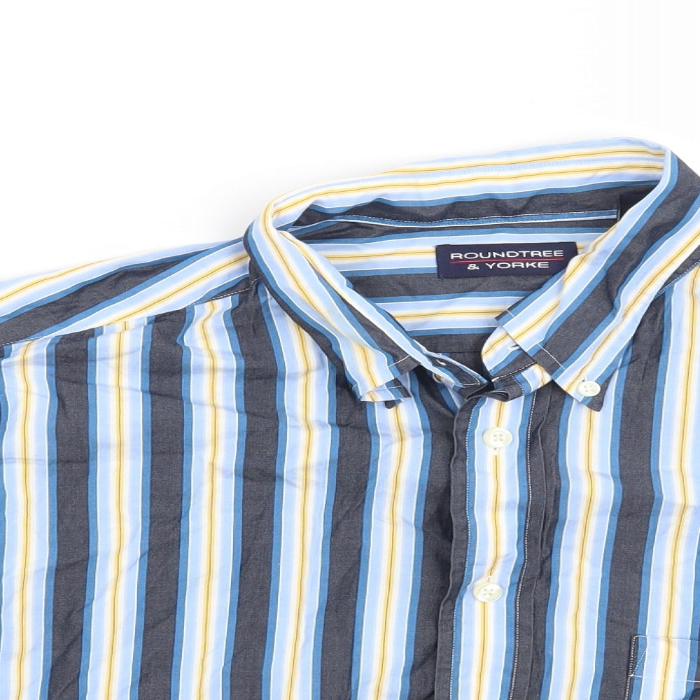 Roundtree & Yorke Womens Blue Striped  Basic Button-Up Size L