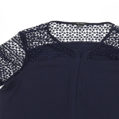 Close-up detail of ESMARA women’s blue basic blouse, size UK 14