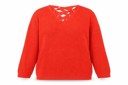 Front view of Capsule women’s red knit jumper, size UK 18