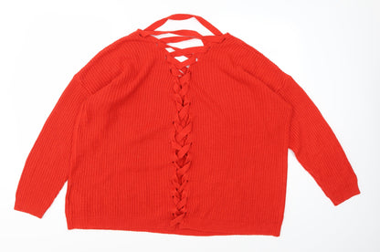 Back view of Capsule women’s red knit jumper, size UK 18