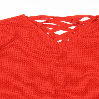 Close-up detail of Capsule women’s red knit jumper, size UK 18