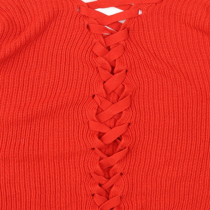 Brand and care label for Capsule women’s red knit jumper, size UK 18