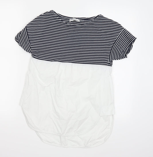 ZARA  Womens Blue Striped  Basic T-Shirt Size S