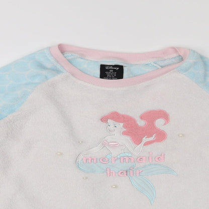 Close-up detail of Disney women’s blue jumper, size UK 12
