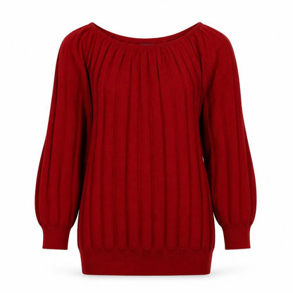 Front view of et vous women’s red knit jumper, size UK 12