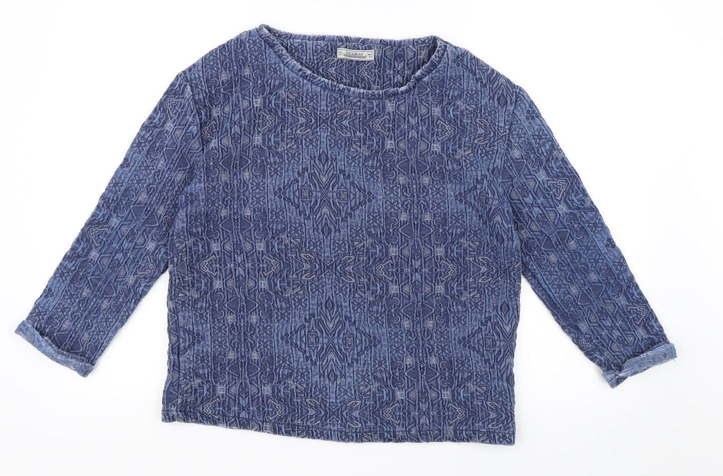 Pull&Bear Womens Blue Geometric  Pullover Sweatshirt Size M