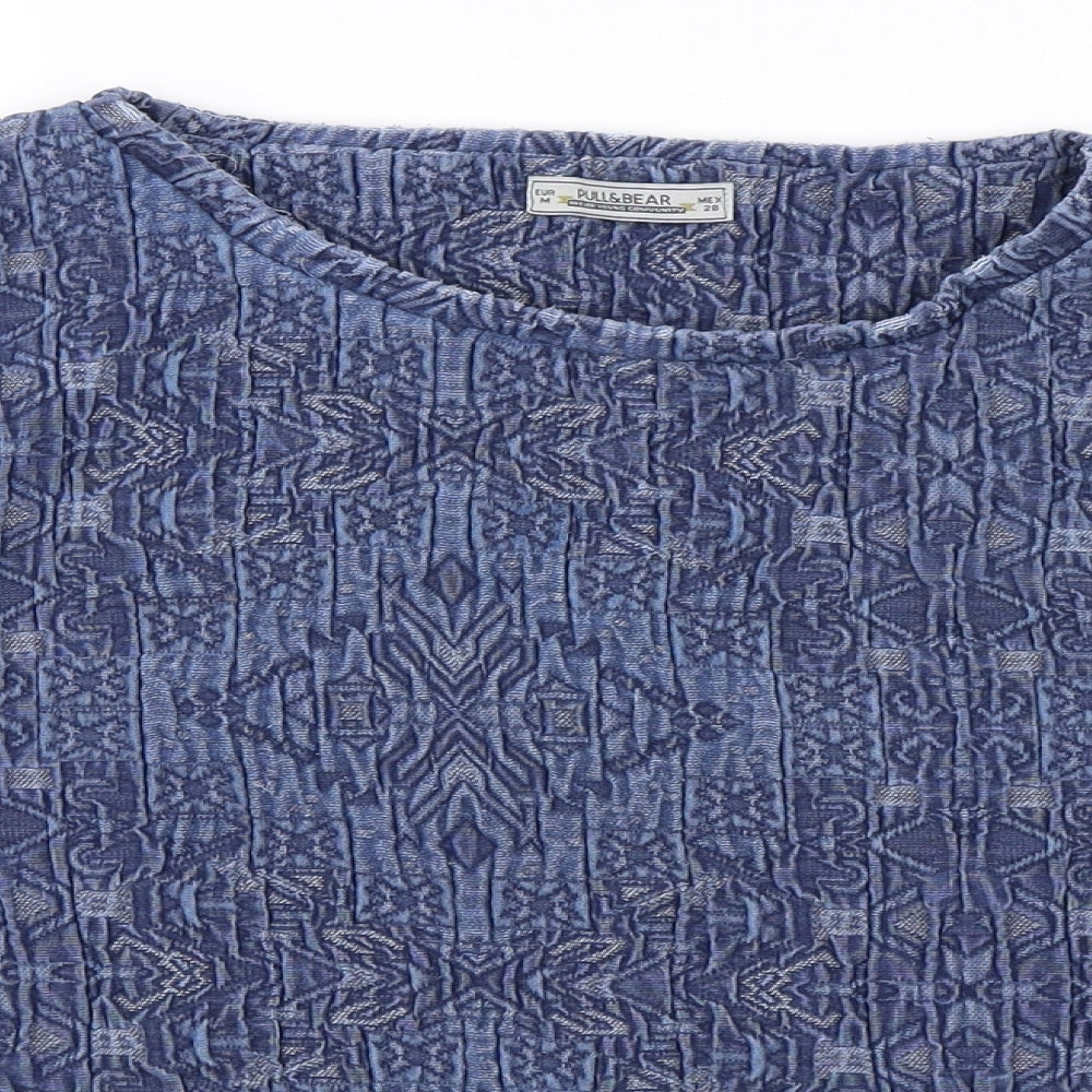Pull&Bear Womens Blue Geometric  Pullover Sweatshirt Size M