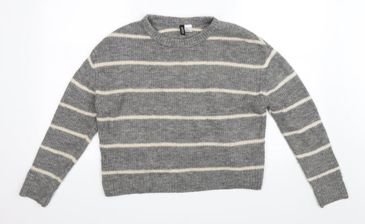 H&M Womens Grey Striped  Pullover Jumper Size XS