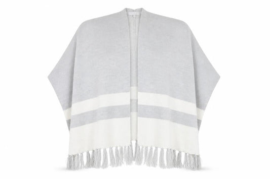 Front view of Red Herring women’s grey striped jacket poncho, size S