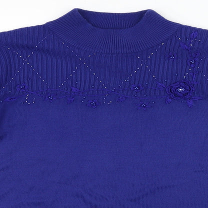 Close-up detail of Bonmarché women’s purple floral jumper, size S