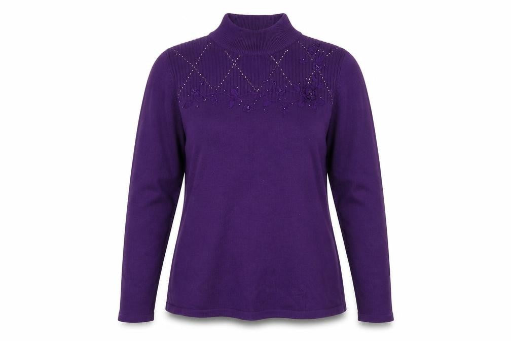 Bonmarché Womens Purple Floral Pullover Jumper Size S