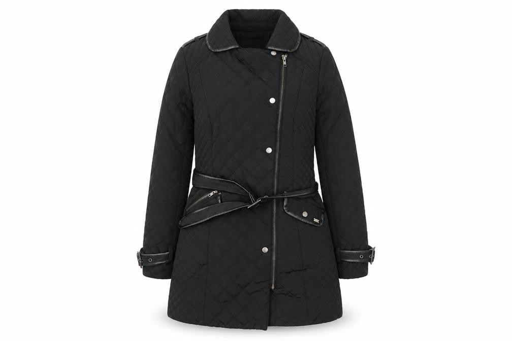 Papaya Womens Black   Quilted Coat Size 10  - Belt included