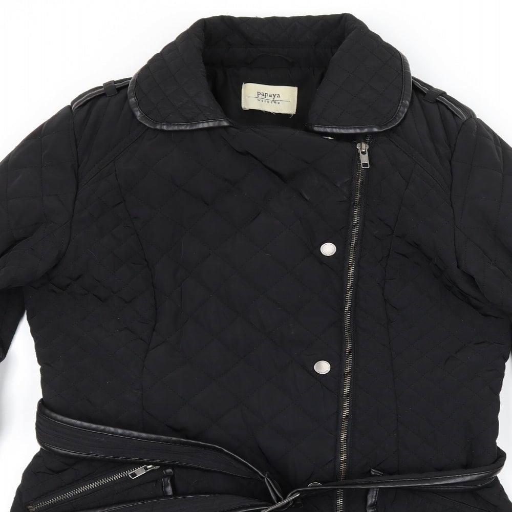 Papaya Womens Black   Quilted Coat Size 10  - Belt included