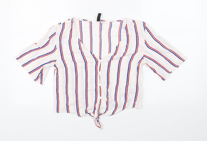 Additional front view of H&M women’s white striped basic blouse, size UK 6
