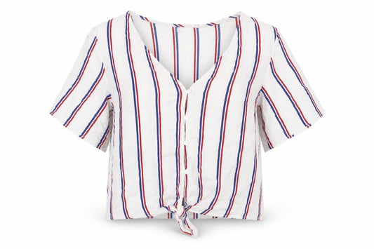H&M Womens White Striped  Basic Blouse Size 6