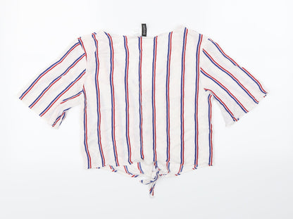 Back view of H&M women’s white striped basic blouse, size UK 6