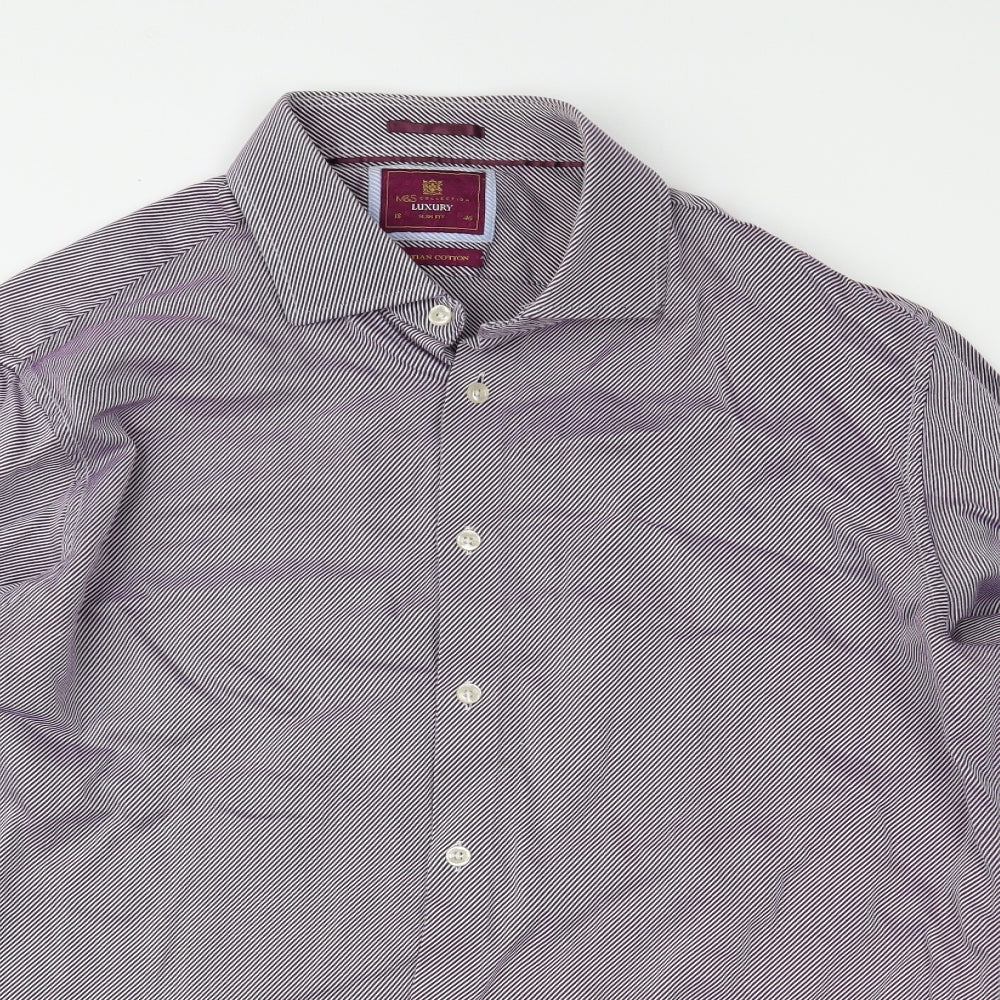 Marks and Spencer Mens Purple Striped   Button-Up Size 18