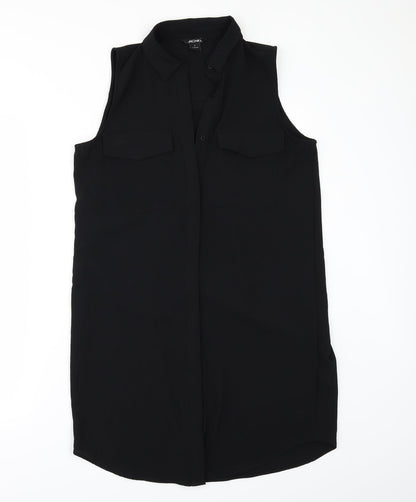 Additional front view of MONK women’s black tunic blouse, size S