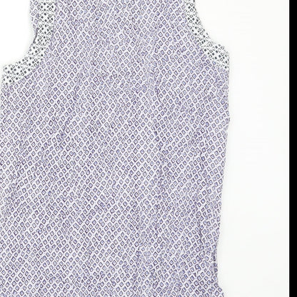 Brand and care label for Next women’s purple geometric camisole blouse, size UK 8