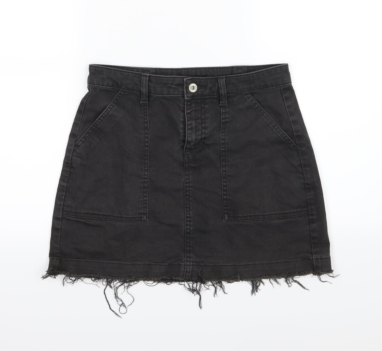 Preworn Womens Black  Denim A-Line Skirt Size 28 in