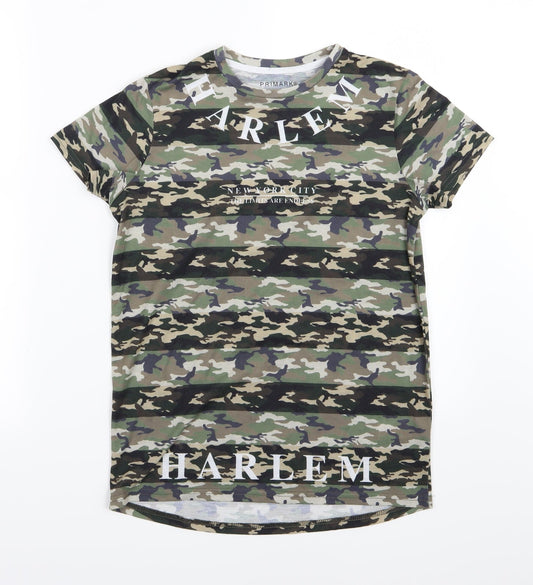 Primark Boys Green Camouflage Jersey Basic T-Shirt Size 11-12 Years  - Harlem