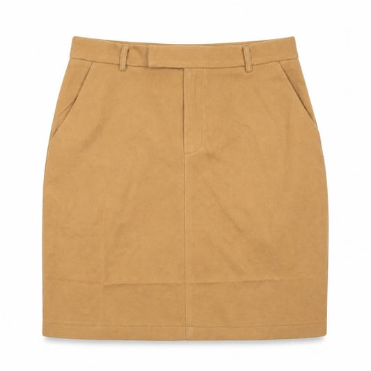 Front view of Preworn women’s beige straight & pencil skirt, size UK 30, in